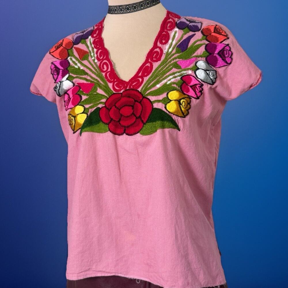 Vintage Handmade Mexican Embroidered Top | Oaxacan | Boxy Fit | Vivid Colors